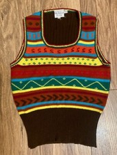 Vintage 70s Boho Mod Twiggy Go Go Girl Fitted Crop Acrylic Sweater Vest Sz XS/S