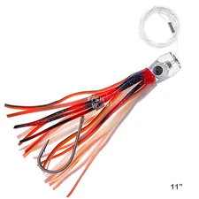 11" Red White Fishing cup Trolling Skirt rigged Lure Resin Head big game waboo
