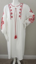 Velzera Boho Embroidered Floral Empire Waist Caftan Dress White Plus 1XL 2XL New