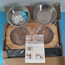 Elevated Raised Pet Dog Feeder Bowl Stainless Steel Food Water Stand 2 Bowls