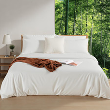 Organic Bamboo Queen Duvet Cover Set - Ultra Soft, White, 90"x90