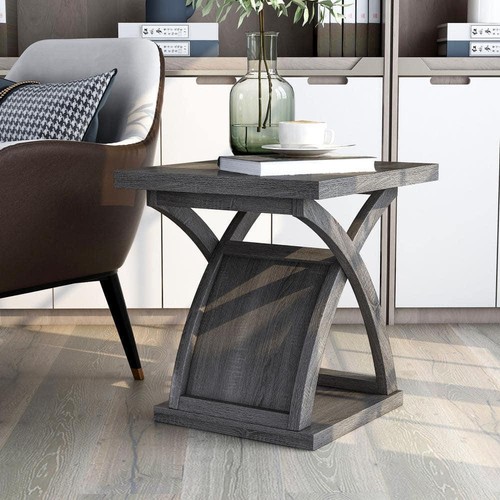 Furniture of America End Table 19.75" Rectangle Particle Board Distressed Gray - Picture 8 of 8
