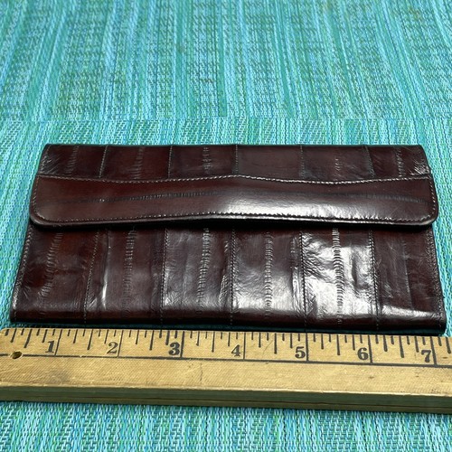 Portafoglio vintage pelle di anguilla marrone libretto degli assegni pochette portafogli slot per carte Corea - Foto 7 di 10
