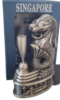 MERLION COCKTAIL FORK SET AND HOLDER LION MERMAID 5 Forks SINGAPORE NEW