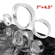 Chrome 7" Headlight+4.5" Fog Lamp Trim Ring Visor Bezel Fit for Harley Road King
