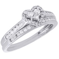 10K WeißGold Hochzeit Braut Set Princess-Diamant Herz Verlobungsring 0.55 Karat