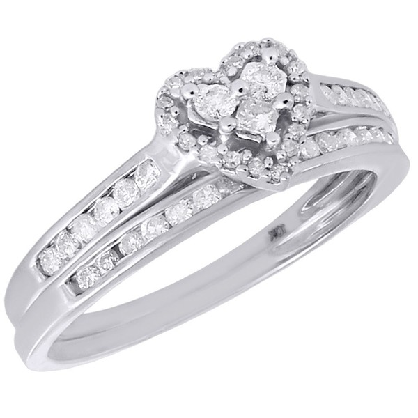 10K WeißGold Hochzeit Braut Set Princess-Diamant Herz Verlobungsring 0.55 Karat-image