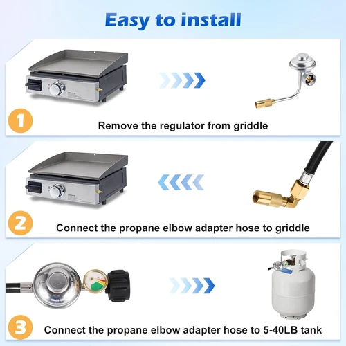 6FT Propane Gas Regulator Hose w/ Elbow Adapter for 17"/22" Blackstone Griddle - Picture 7 of 9