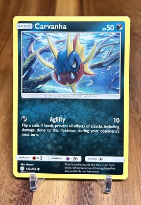 Carvanha 132/236 Non Holo Common Sun & Moon Cosmic Eclipse Pokemon Card NM