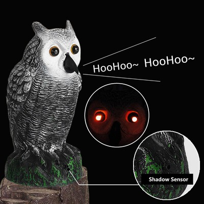 LED Eule Dekofigur Vogelschreck Taubenschreck lebensecht Figur Garten