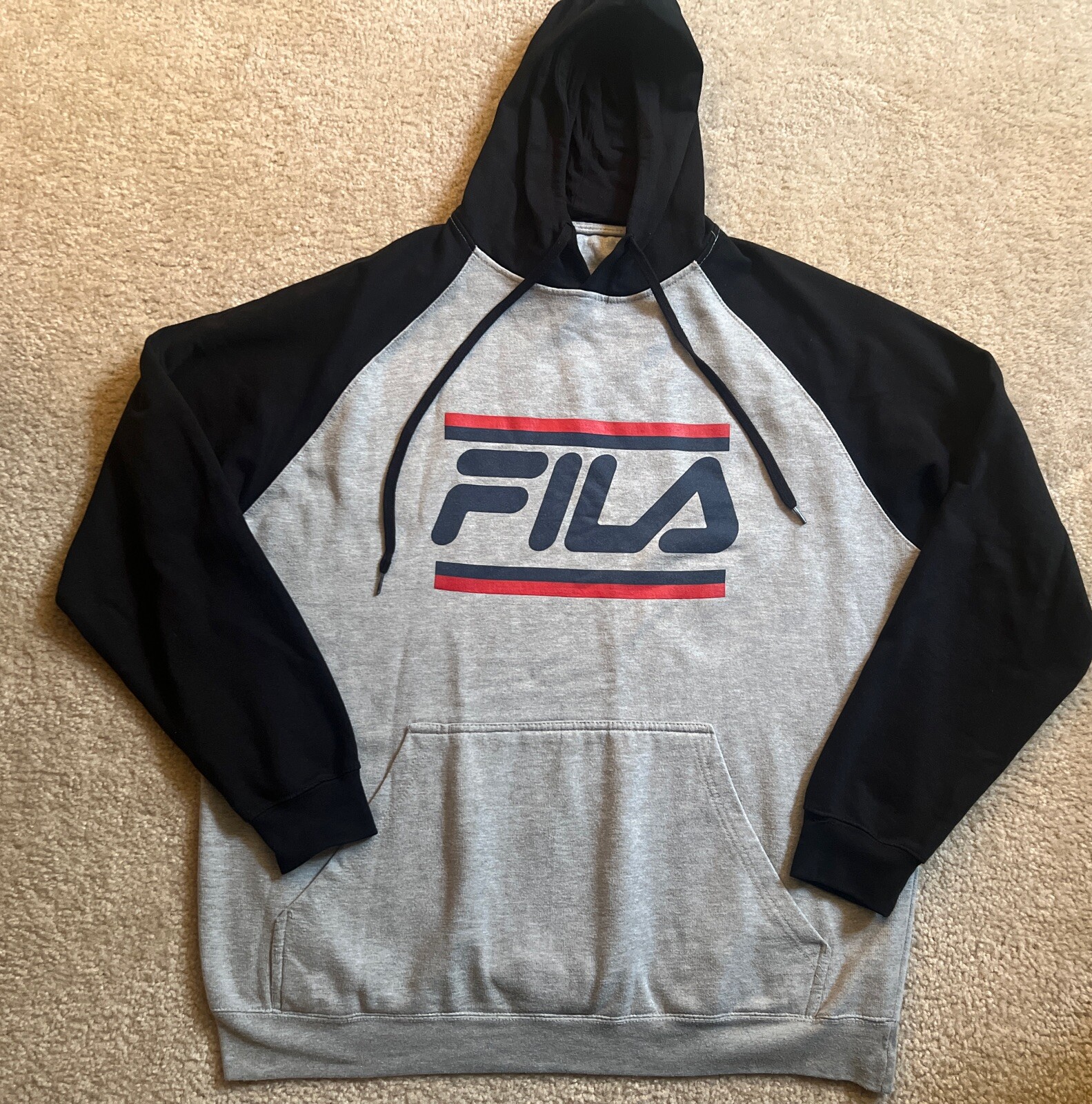 Fila Felpa con Cappuccio Grigio Pullover Tasche Uomo 2XL