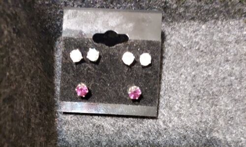 Sterling Silver Lab Ruby Stud Earrings & CZ Stud Earrings - Picture 4 of 8