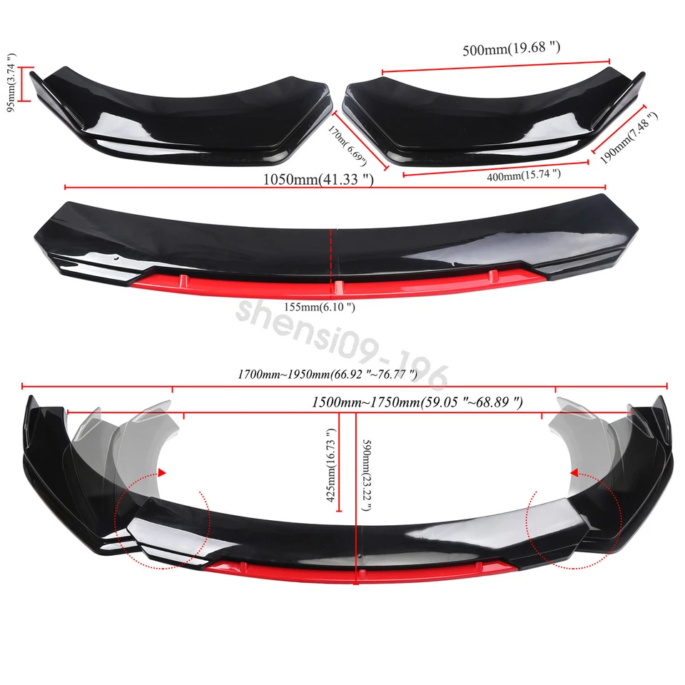 For VW Pointer 98-09 Front Bumper Lip Spoiler Splitter Body Kit Gloss Black&Red Foto 2 de 4