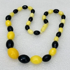 VTG‼ Molded Plastic Mardi Gras Beads Boho Necklace Steelers Black Yellow • VGUC‼