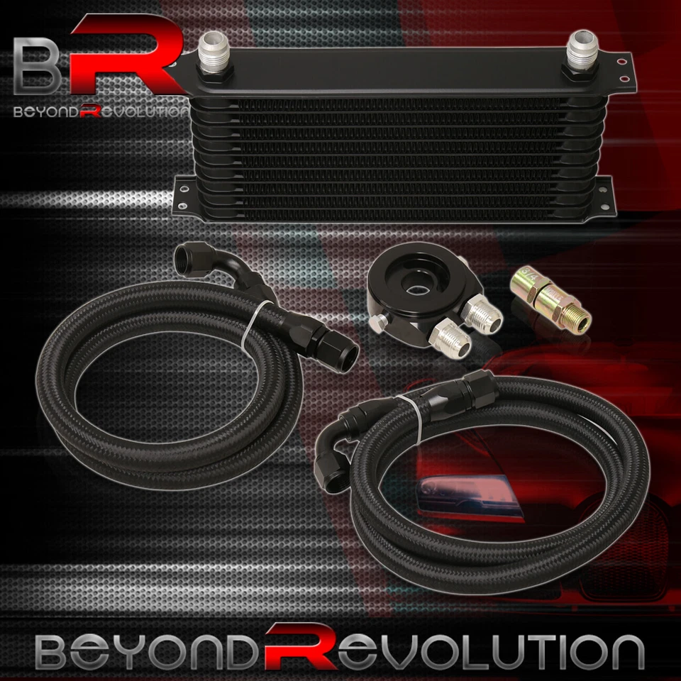 Kit de reubicación de enfriador de aceite de transmisión de motor AN10 10AN JDM de 9 filas negro + filtro Foto 4 de 4