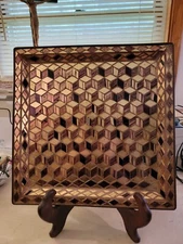 Mid Century Modern Mosaic Tiled Serving Tray Tan Brown Vintage 14 1/2" Square