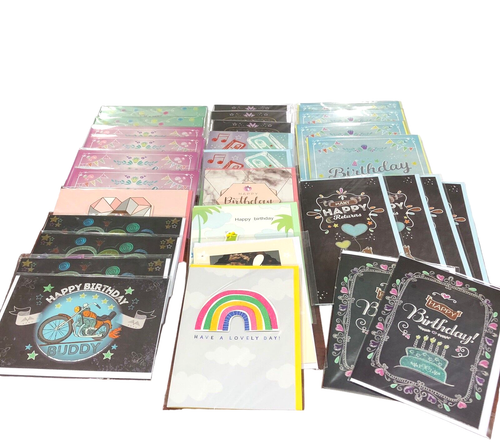 30 Happy Birthday Cards in Cellophane Wrap Square Rectangle Some 3D New