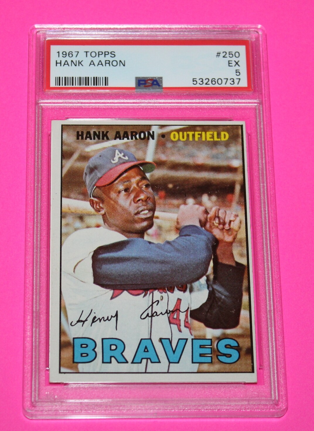 1967 Topps Baseball Card #250 HANK AARON Atlanta Braves Graded PSA 5 EX *R3