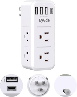 EyGde Multi Plug Outlet Extender Surge Protector 1700J, Wall 1 Pack, white 
