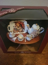 Dollhouse Miniature Table with Hummel Goebel Tea Set by Reutter Porcelain