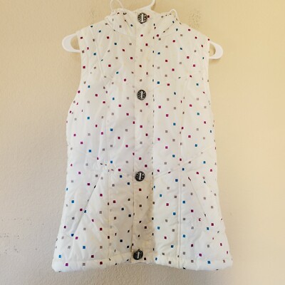 Burton Womens Vest White Confetti Puffer Dry Ride Hooded Size Small Snow Ski Sly