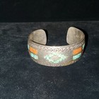 Signed C J 925 Sterling Silver Turquoise Inlay Sizable Cuff Bracelet.  wt.2.2 oz — photo 2