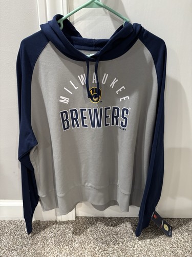 NWT Women's XL Milwaukee Brewers Fanatics Navy/Gray Pop Fly Pullover Hoodie