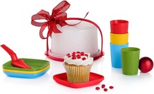 NEW Tupperware Kids Toy Mini Tumbler Plate Cake Taker Party Set Primary Colors
