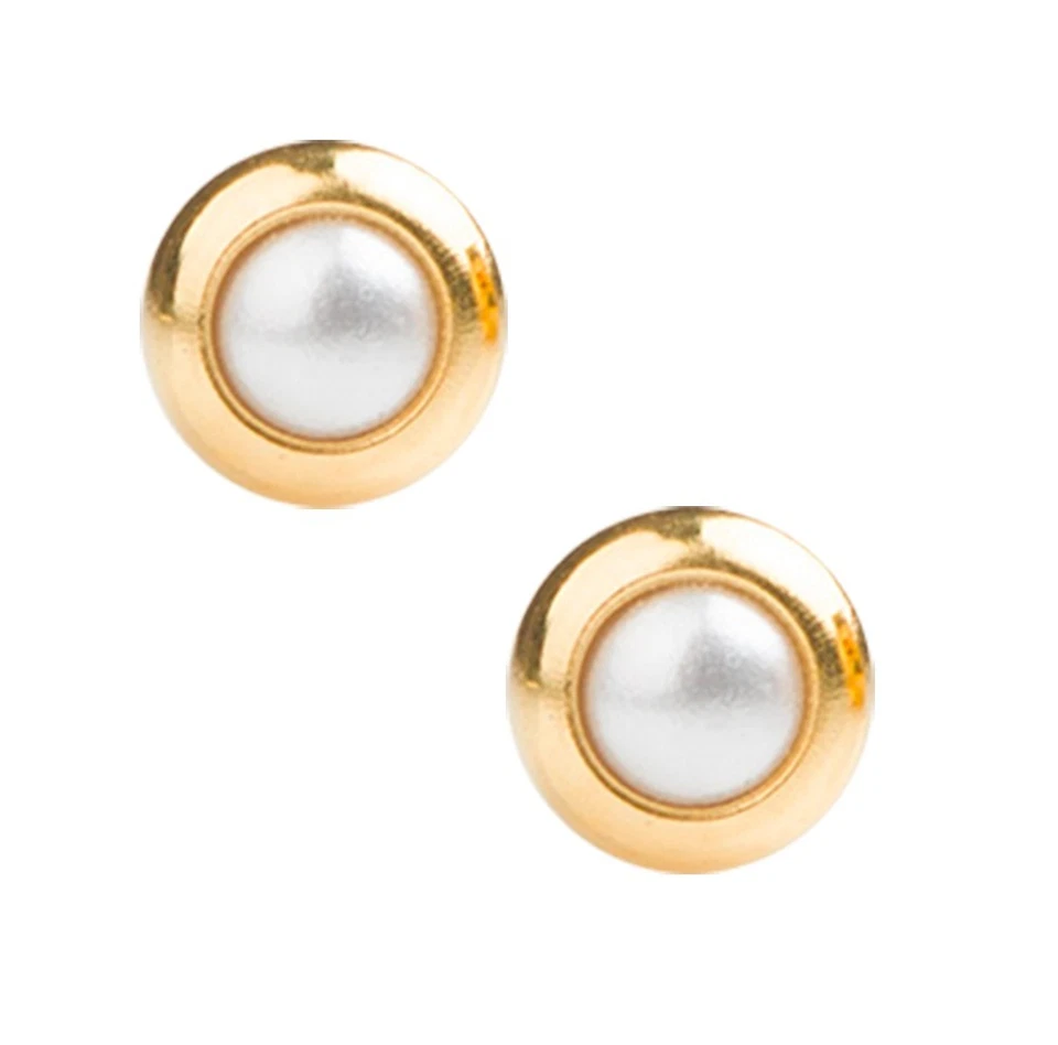 3, 6 o 12 STUDEX PERLAS CHAPADO EN ORO ACERO QUIRÚRGICO PENDIENTES TACHUELAS BISEL GARRA CONJUNTO Foto 3 de 4