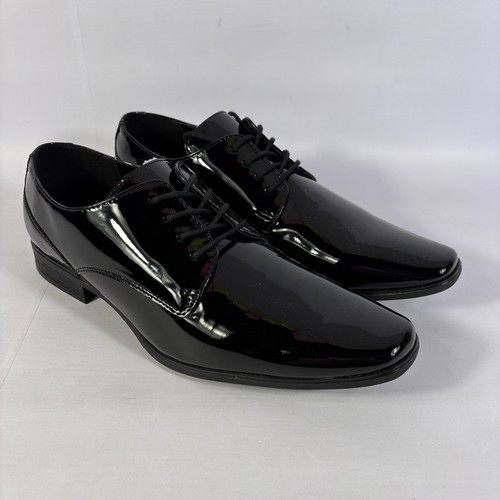 Calvin Klein Brodie Oxford Mens Size 12 Shiny Black Leather Lace Up Dress Shoes - Picture 2 of 13