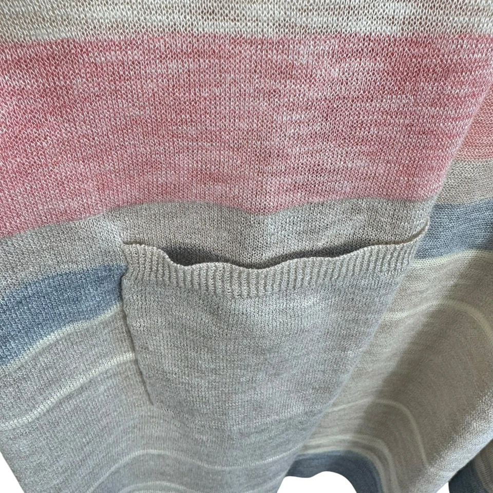 Cardigã Joseph A marrom rosa azul pastel listrado manga longa linha aberta 2X - Imagem 3 de 4