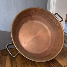 Vintage STAMPED FRENCH COPPER JAM PAN 38cm  IRON HANDLES