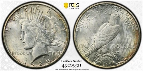 1925-S Peace Dollar PCGS MS61 Nice Eye Appeal Nice Strike - Gold Shield