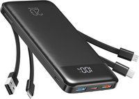 Charmast Powerbank 20000Mah 22,5W Schnellladung USB 2 Kabel Schwarz Extern