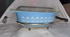 🪻Vintage 1964 Pyrex Blue Tulip 1.5qt Casserole Dish #043 Lid & Cradle BEAUTIFUL