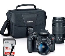 Canon Rebel T7 24.1 MP DSLR Camera 18-55mm  75-300mm   Bag  32GB SD WiFi
