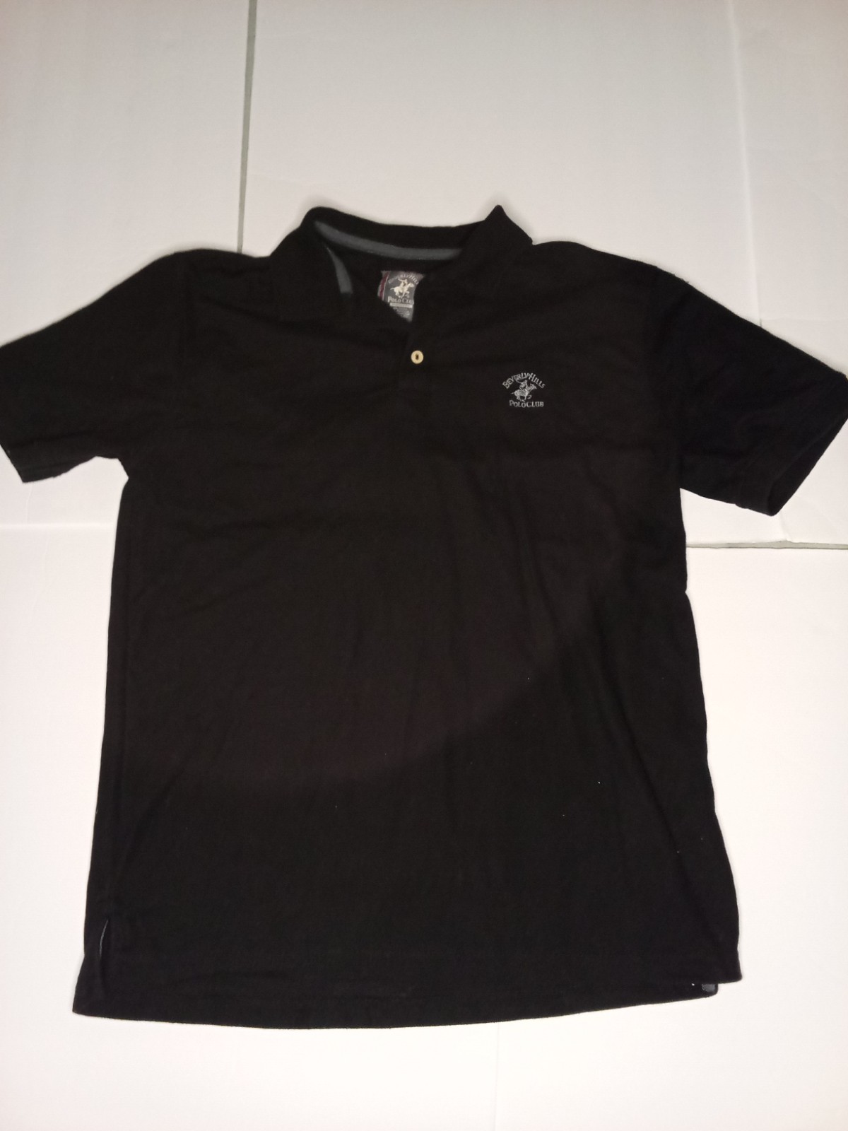 Beverly Hills Polo Club Black Mens Collared Polo Shirt Size Medium White Logo