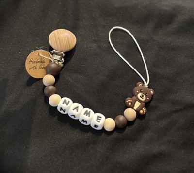 Baby Holz und Silikon Schnullerclip Halter Schnullerclip, personalisiert mit Namen