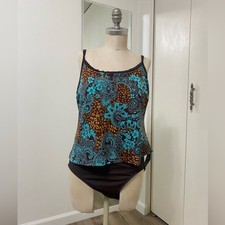 Rose Marie Reid Plus Size 16 One Piece Swimsuit Brown Blue Paisley Print
