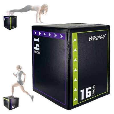 3-in-1 Exercise Box Jump Adjustable Heights Foam Box Jumps for Home Gym Step-...