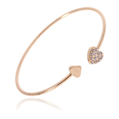 Gold/Silver Alloy Bracelet Double Heart Crystal Gift For Girlfriend Opening Cuff - Picture 7 of 25