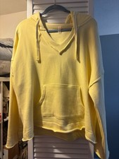 Mono B V-Neck Raw Edge Kangaroo Pocket Hoodie Yellow Size L