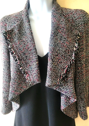 AUTHENTIC 11P $4150 CHANEL OPEN FRONT FRINGE TWEED JACKET MULTICOLOR 38