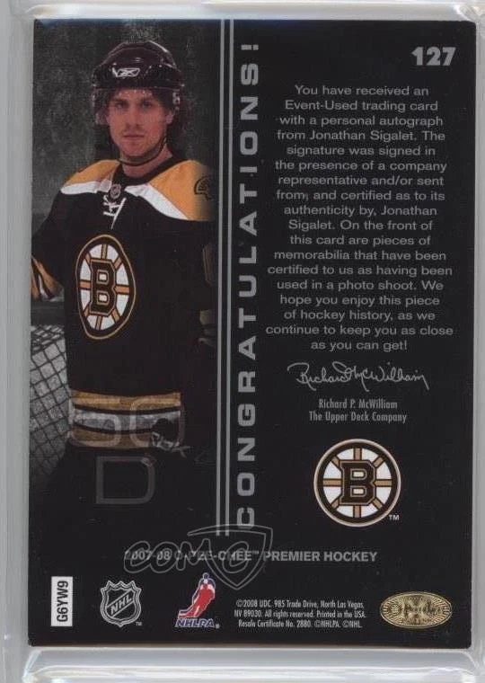 2007-08 O-Pee-Chee Premier Gold /50 Jonathan Sigalet #127 Rookie RC - Image 2 of 2