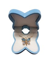 Light Blue Butterfly Pendant Necklace w/ Blue Velour Keepsake Gift Box NEW