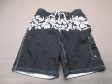Speedo Size M Mens Black White Floral Drawstring Serf Swimming Board Shorts 885