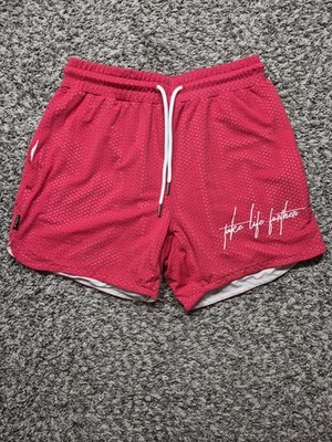 TLF Take Life Further Mesh Gym Shorts Medium Red Lined Zipper Pockets Running