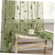 Sheer Curtains 2 Panels Embroidered Leaf 52"W x 96"L Pack of 2 Sage Green