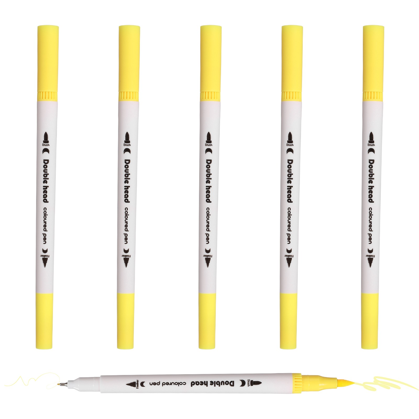 6Pack Dual Brush Markers Light Yellow Watercolor Fine and Brush Tips Pens