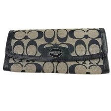 Coach Black Tan Monogram Logo Canvas Leather Snap Button Envelope Purse Wallet